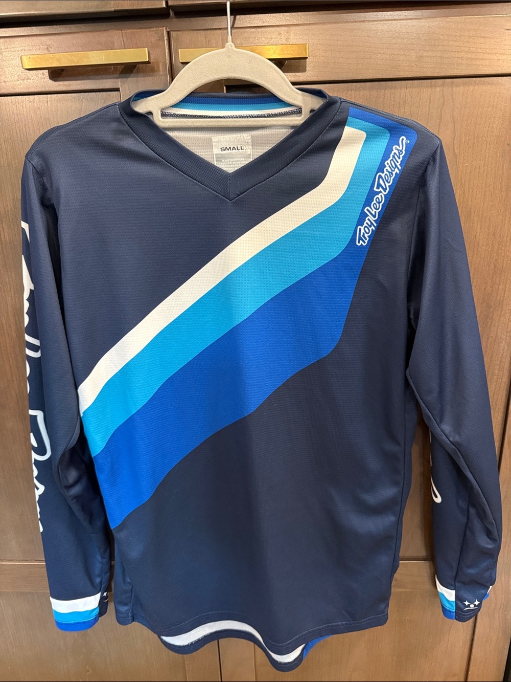 Troy Lee Designs Men's Long Sleeve V-Neck Shirt - Navy with Blue Stripes